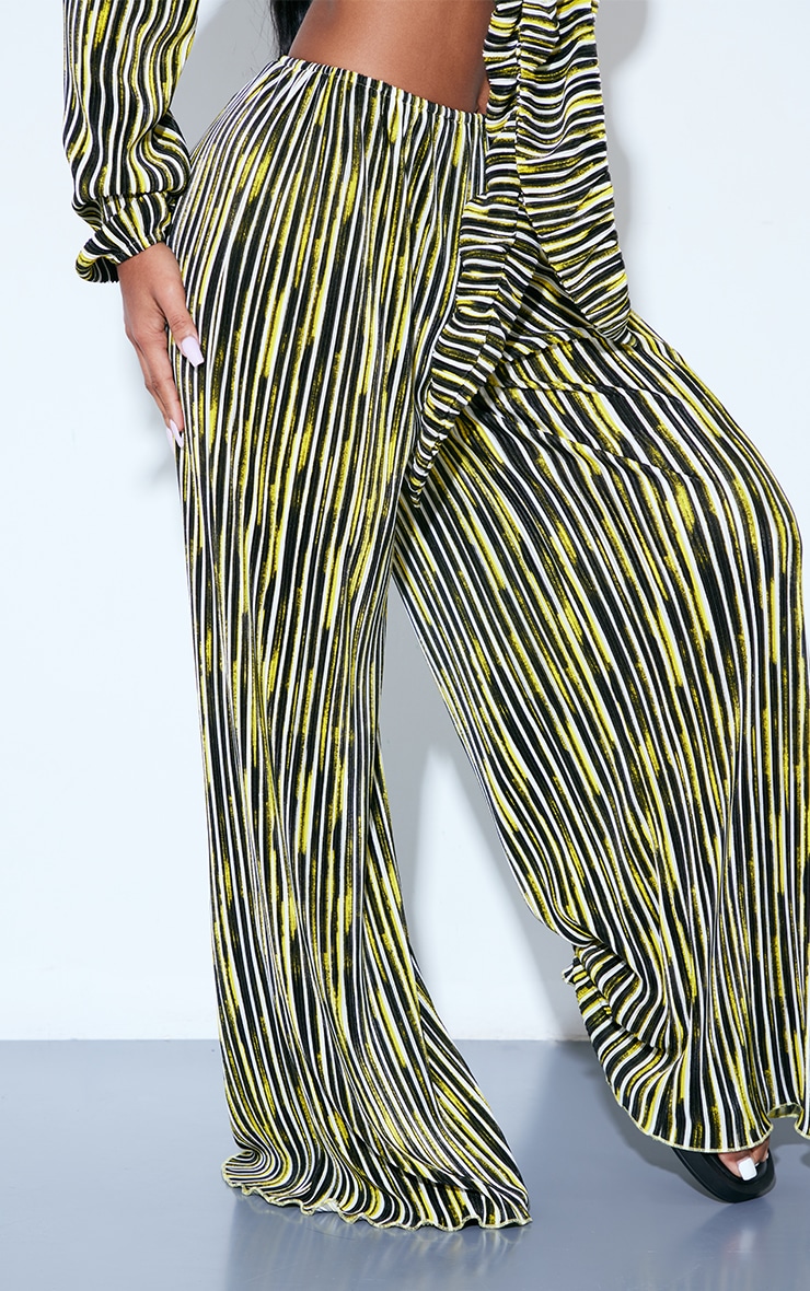 Gold Contrast Stripe Plisse Wide Leg Beach Pants image 2