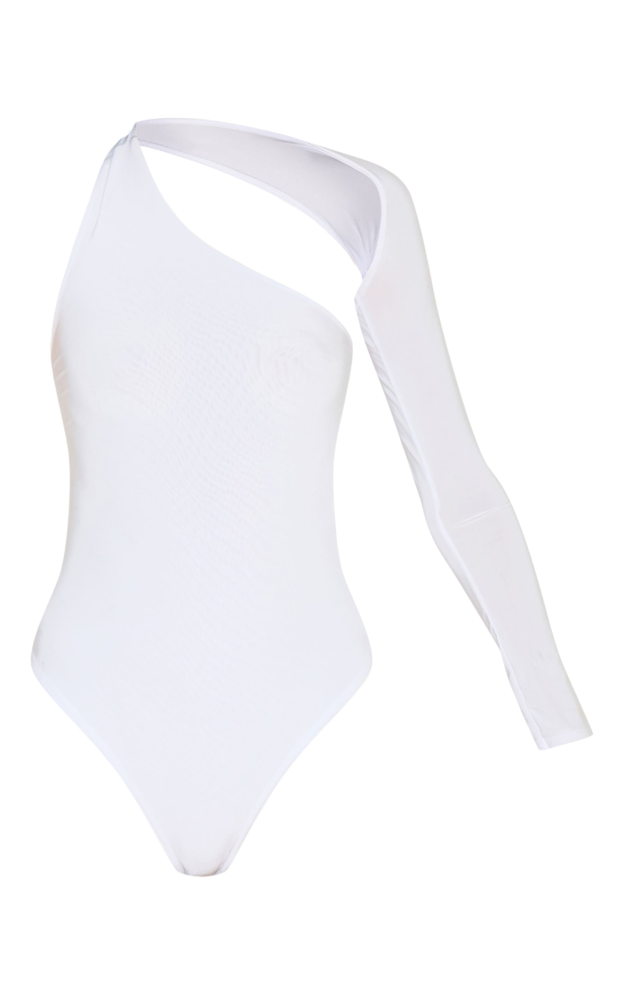 White One Shoulder Asymmetric Bodysuit image 5