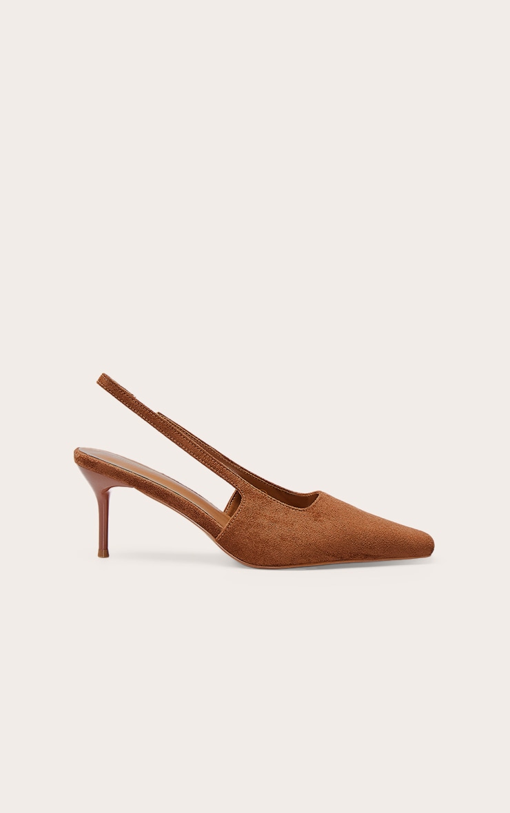 Tan Faux Suede Chiselled Toe Sling Back Court Shoe image 2