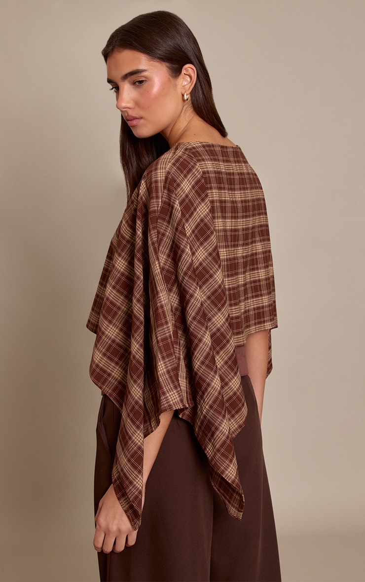 Brown Check Woven Cape Style Top image 2