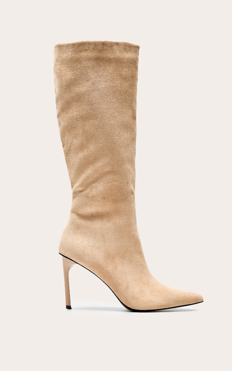 Sand Faux Suede Knee High Stiletto Heeled Boot image 2