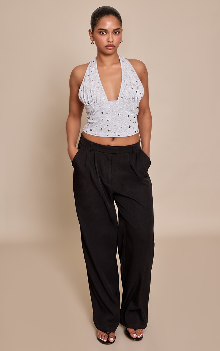 Petite Grey Halterneck Stud Detail Crop Top image 3