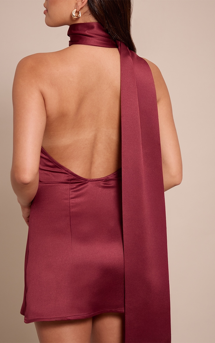 Plum Satin Scarf Detail Bodycon Dress image 4