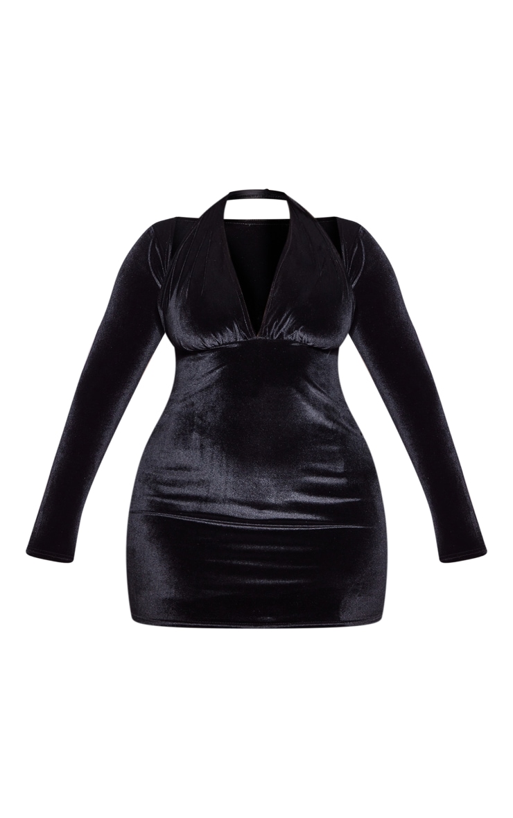 Shape Black Velvet Wrap Neck Long Sleeve Bodycon Dress image 5