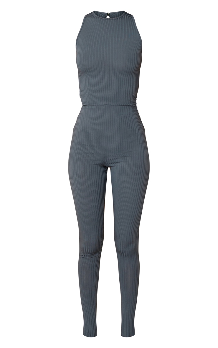 Tall Charcoal Ribbed Jumpsuit Tall PrettyLittleThing AUS