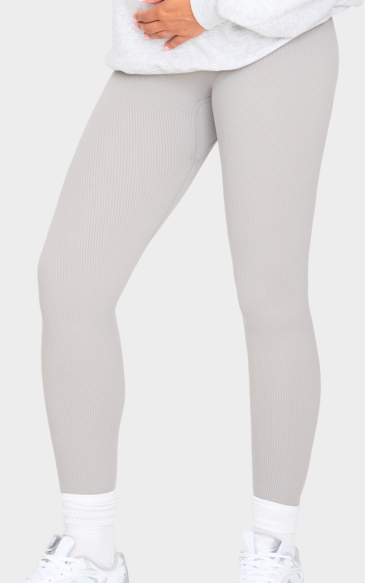 Maternity Grey Snatched Rib Leggings image 4