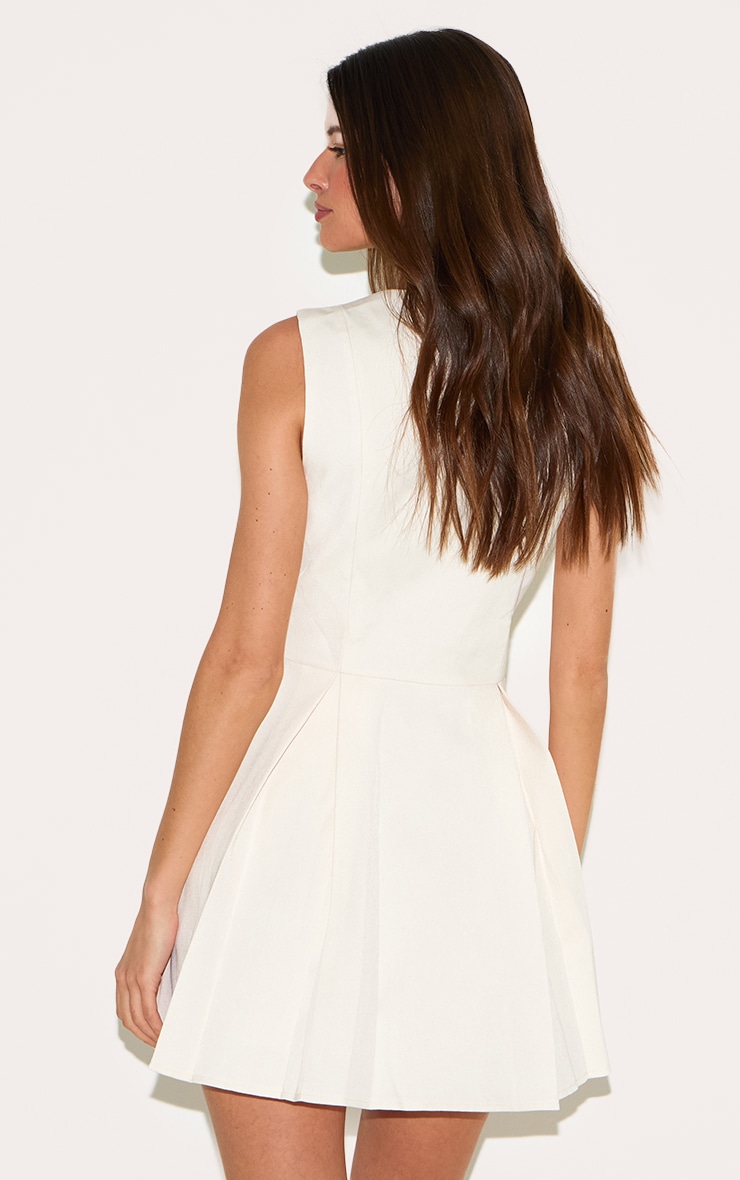 Cream Tailored Woven Button Down Pleated Shift Dress image 2