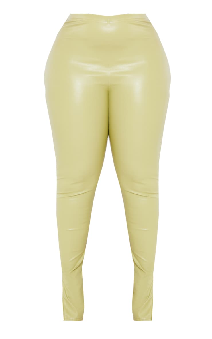 Plus Olive PU Split Hem Trousers image 5