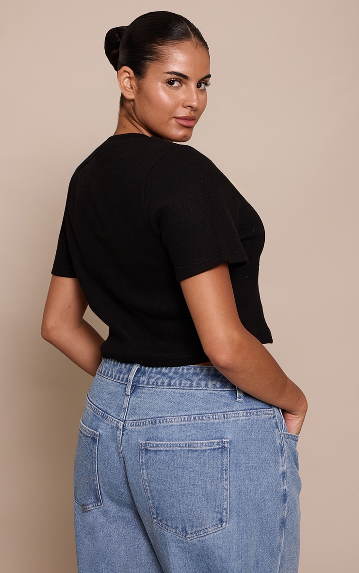 Plus Black Soft Touch Rib Crop Top image 2