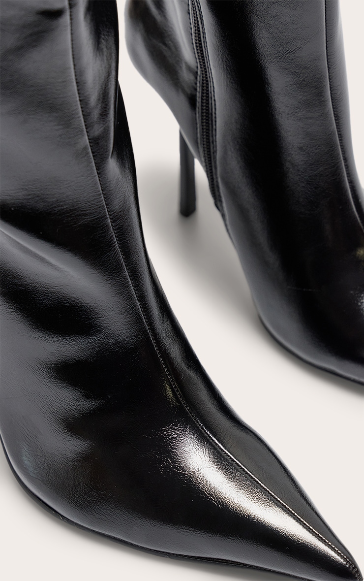 Black PU Point Toe Knee High Stiletto Heeled Boots image 3