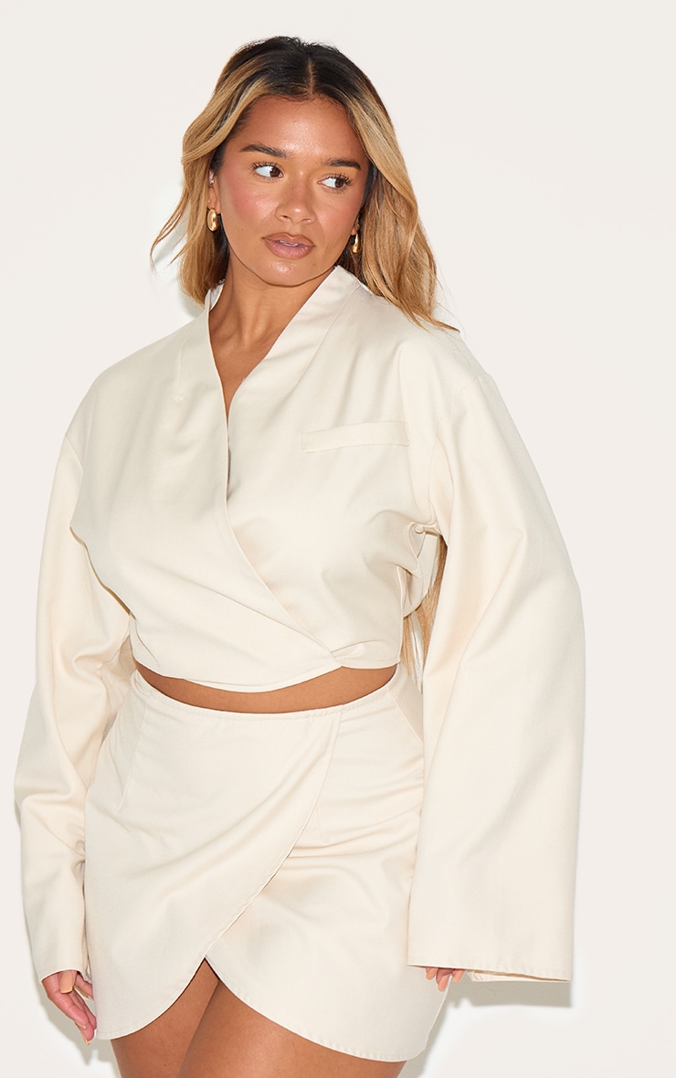 Shape White Tailored Wrap Ver Flared Sleeve Cropped Blazer Top image 4