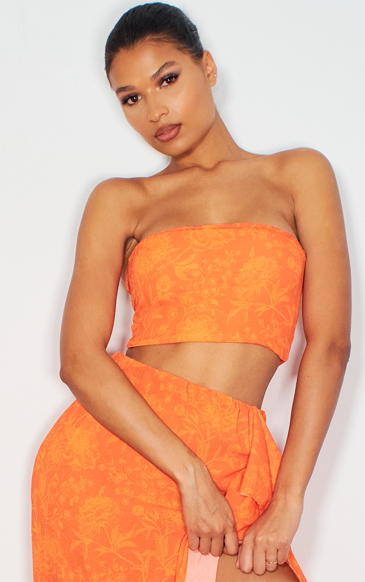Bright Orange Crepe Zip Back Bandeau Top