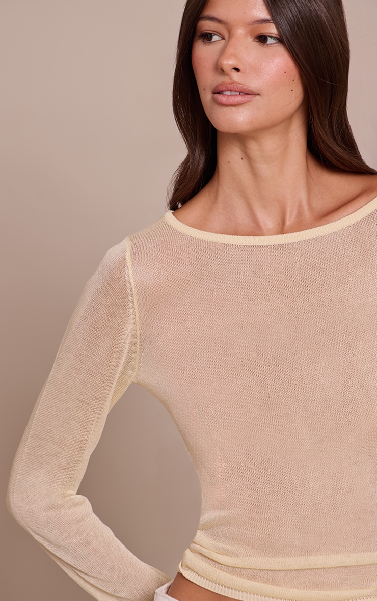 Butter Cream Sheer Knit Long Sleeve Top image 4