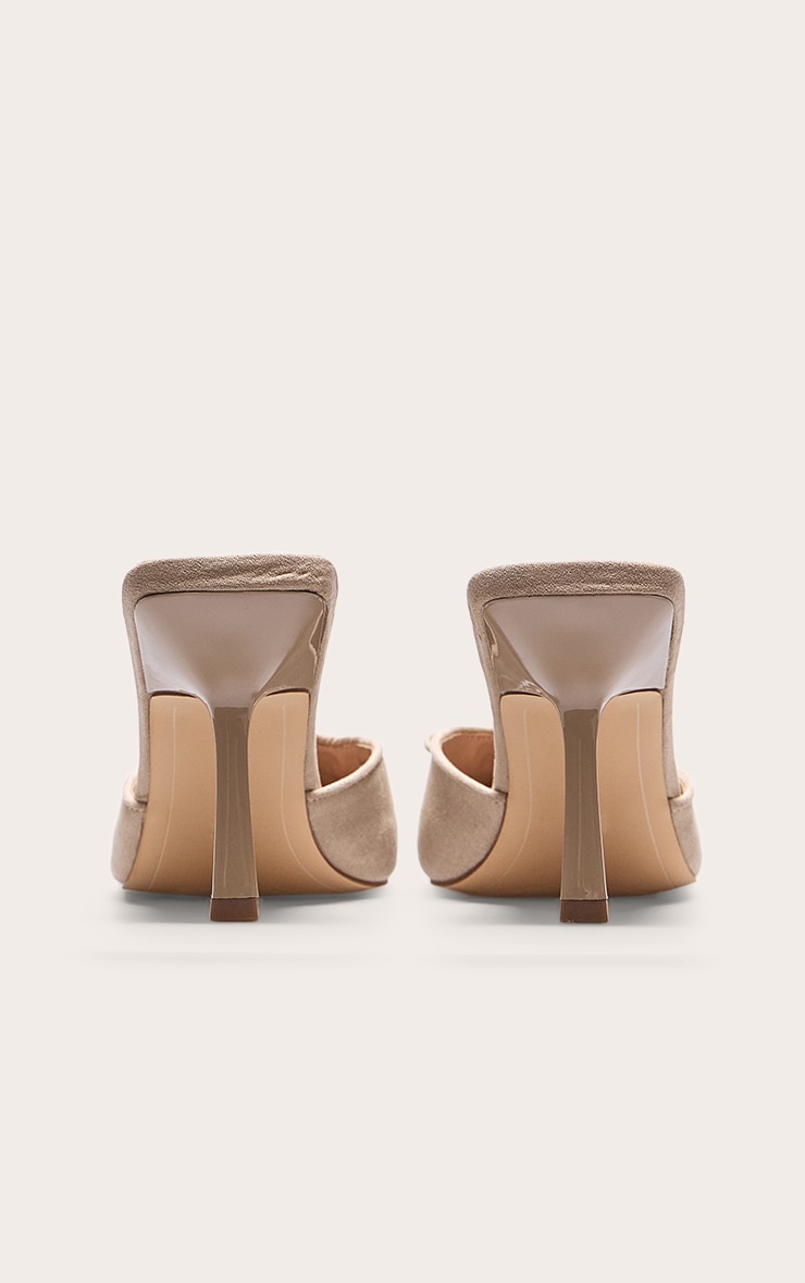 Beige Faux Suede Wide Fit Pointed Toe Heeled Mules