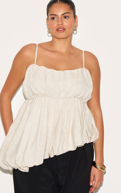 Débardeur asymétrique bouffant en effet lin beige