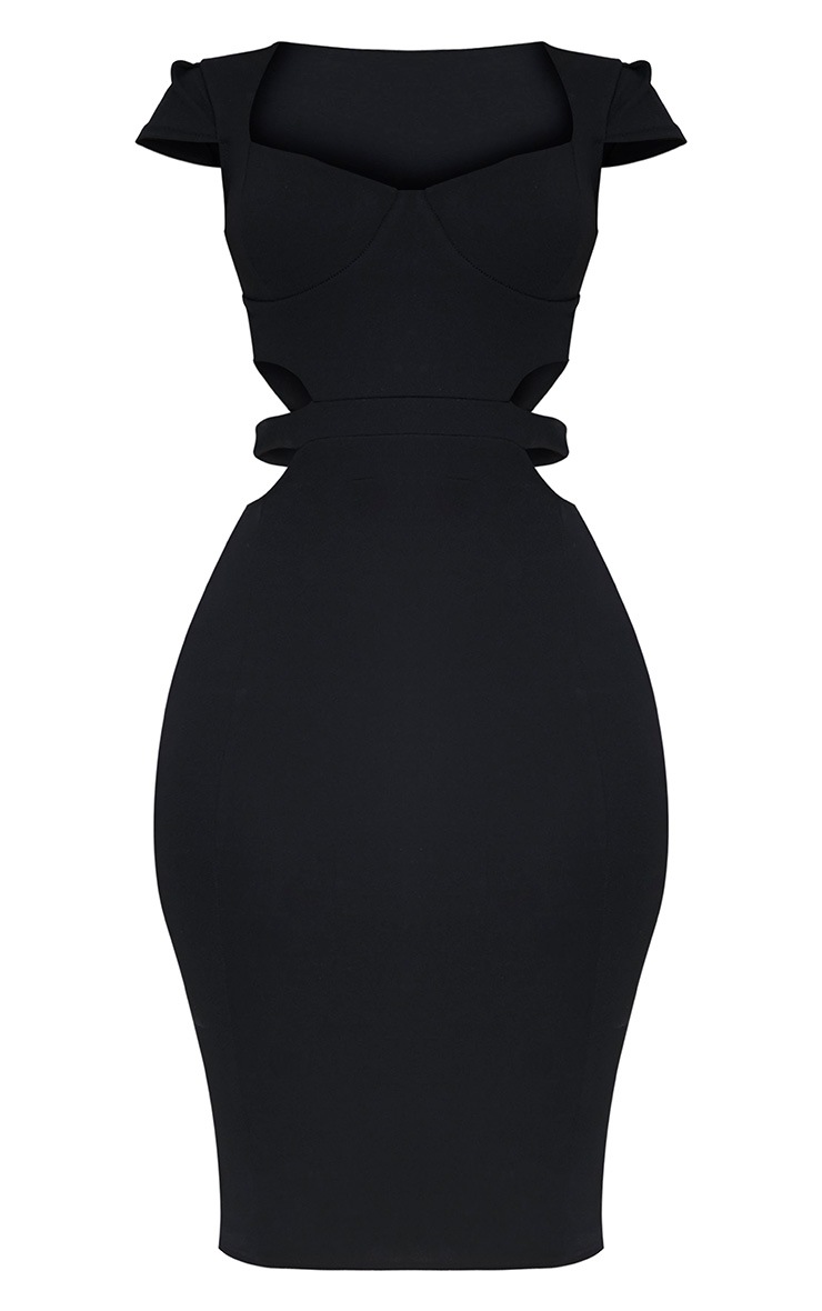 Marrie Black Capped Sleeve Midi Dress Dresses PrettylittleThing