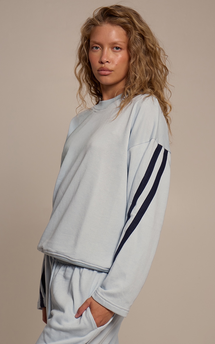 Blue Contrast Striped Oversized Sweatshirt image 1