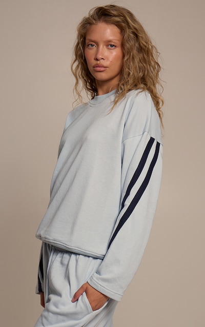 Blue Contrast Striped Oversized Sweatshirt