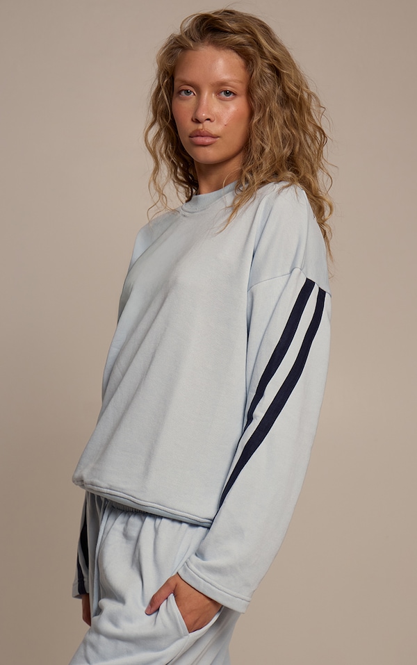 Blue Contrast Striped Oversized Sweatshirt