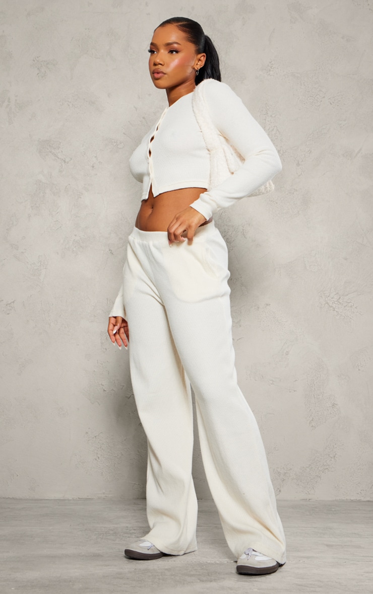 Dark Cream Brushed Rib Wide Leg Pant image 1