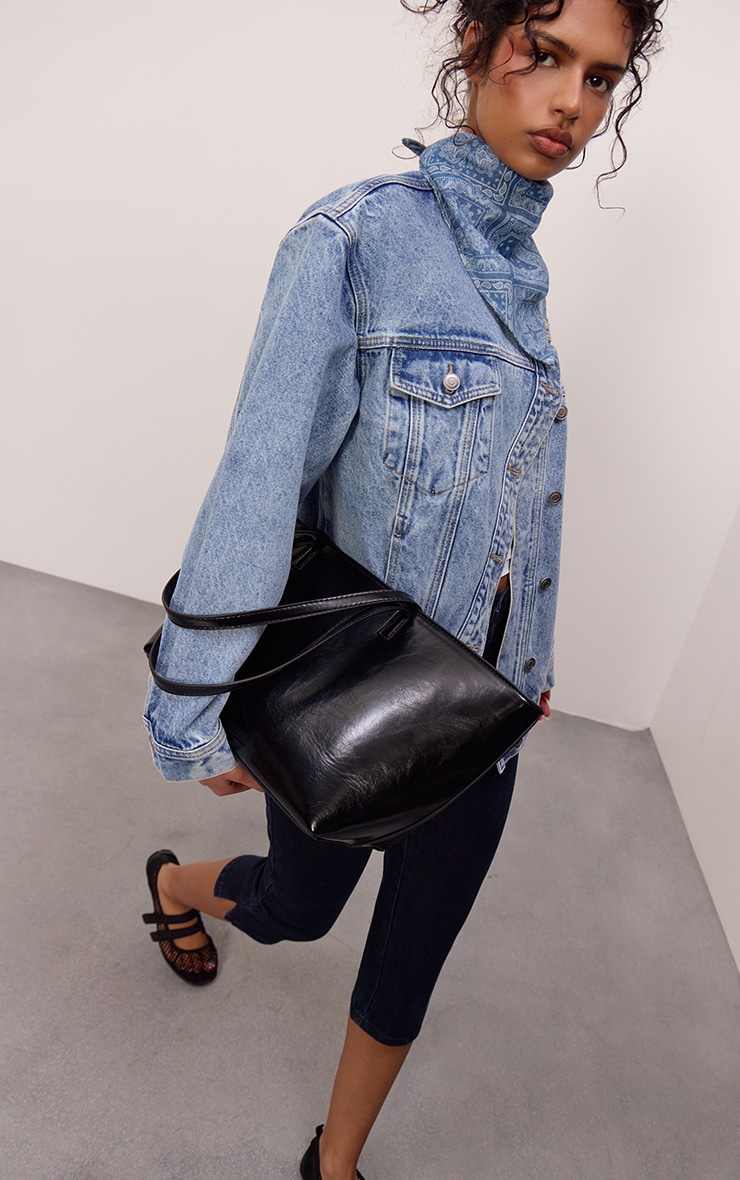 Mid Blue Asymmetric Button Down Denim Jacket