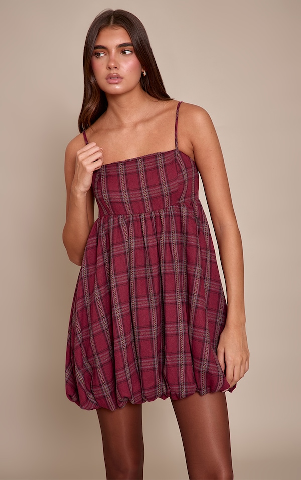Red Check Strappy Puff Ball Dress