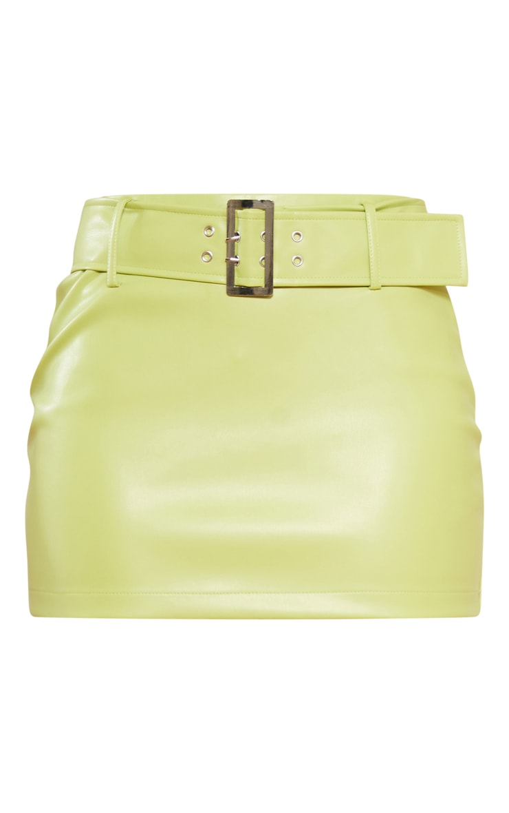 Lime Faux Leather Belted Micro Mini Skirt image 1