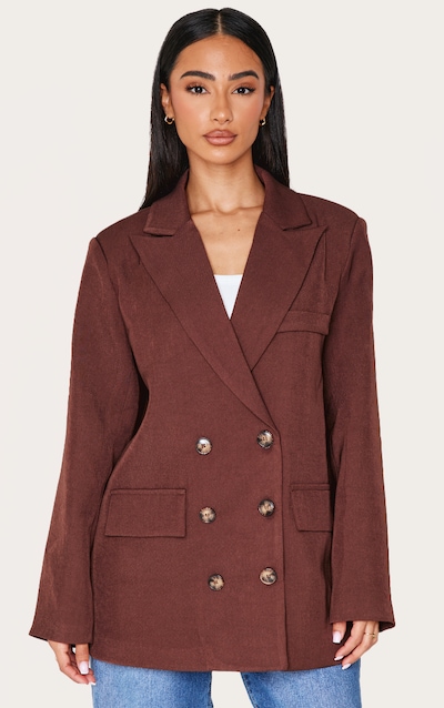 Petite Brown Premium Double Breasted Button Detail Blazer