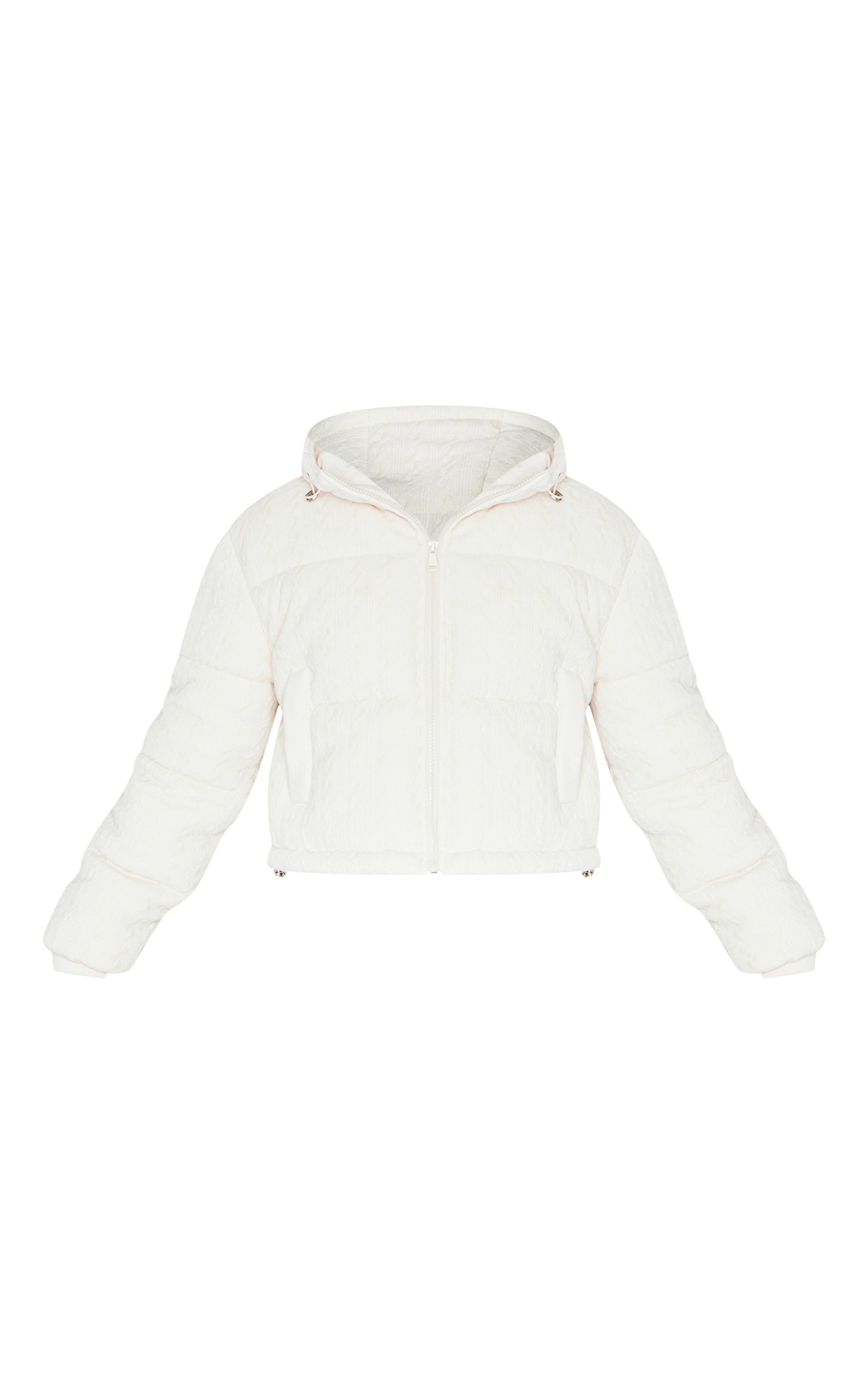 Oatmeal Cable Knit Puffer Coat image 5