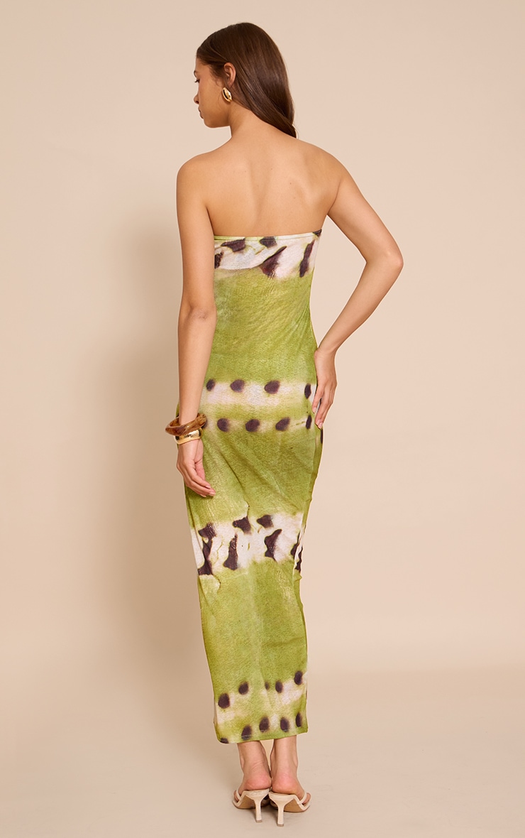 Green Printed Onion Skin Bandeau Floral Print Maxi Dress image 2