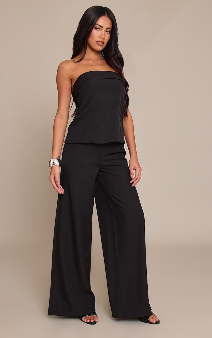 Black Woven Bandeau Longline Tailored Jumpsuit image 1