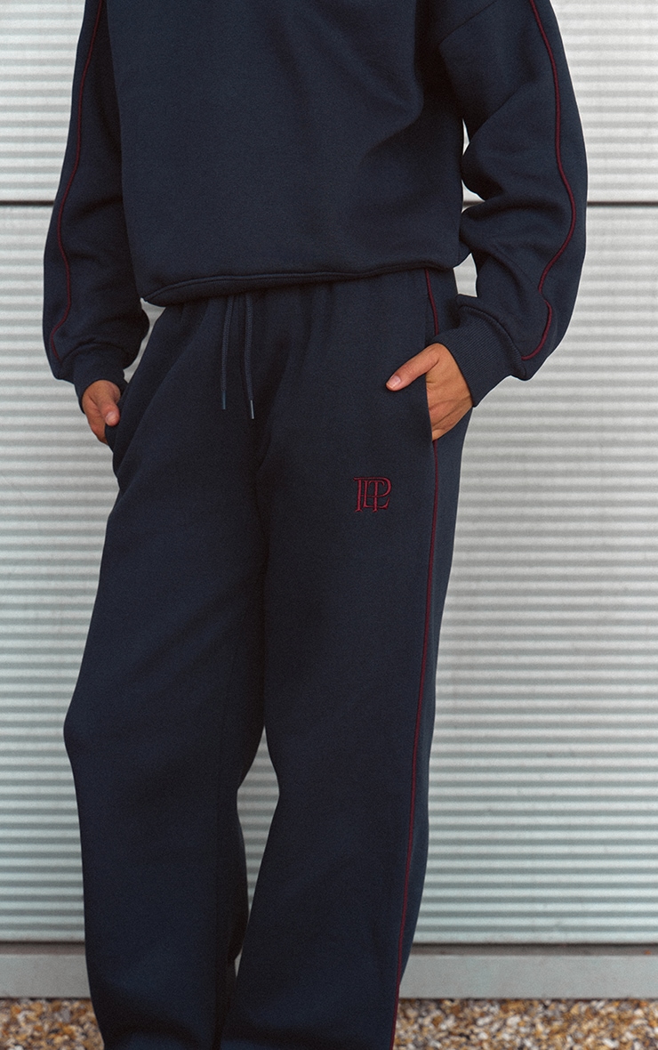 Navy PLT Contrast Binding Cuffed Sweatpants image 2