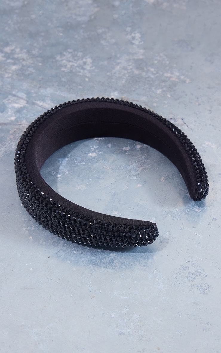 Black Diamante Detail Padded Headband image 3