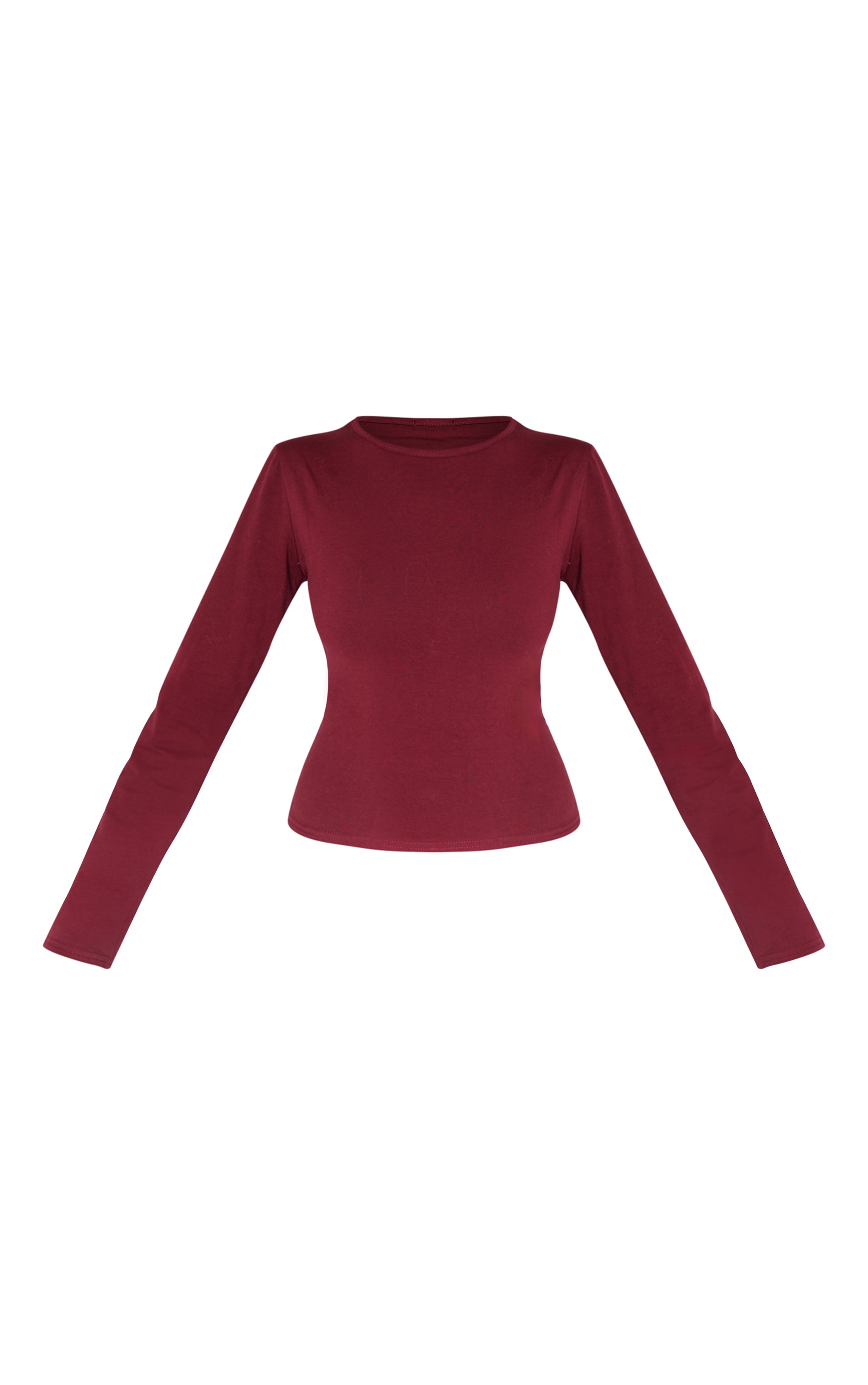 Burgundy Cotton Crew Neck Long Sleeve Fitted T Shirt image 5