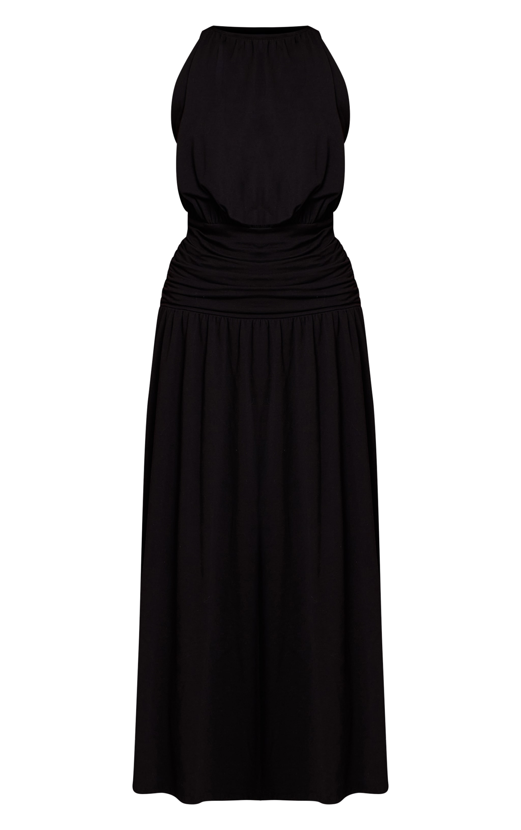 Black Jersey Halterneck Ruched Detail Maxi Dress image 5