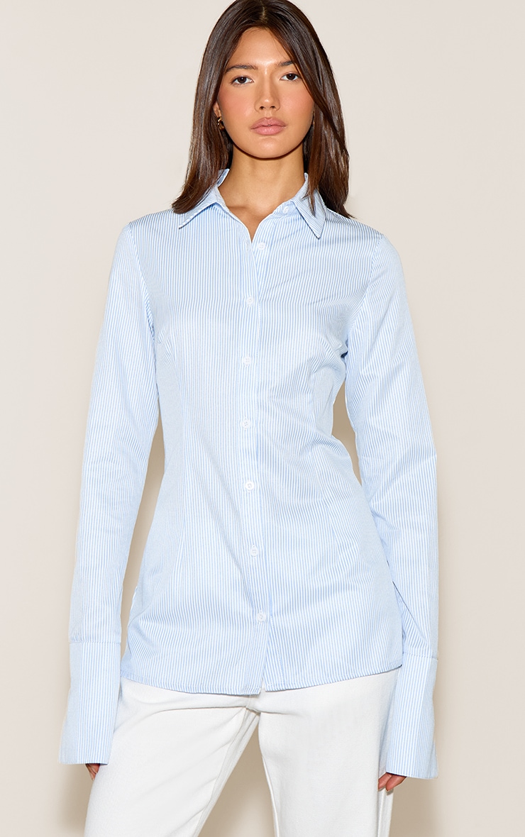 Blue Stripe Cotton Fitted Shirt image 1