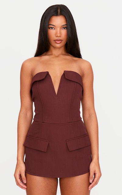 Combishort style corset structuré tissé rouge vin foncé