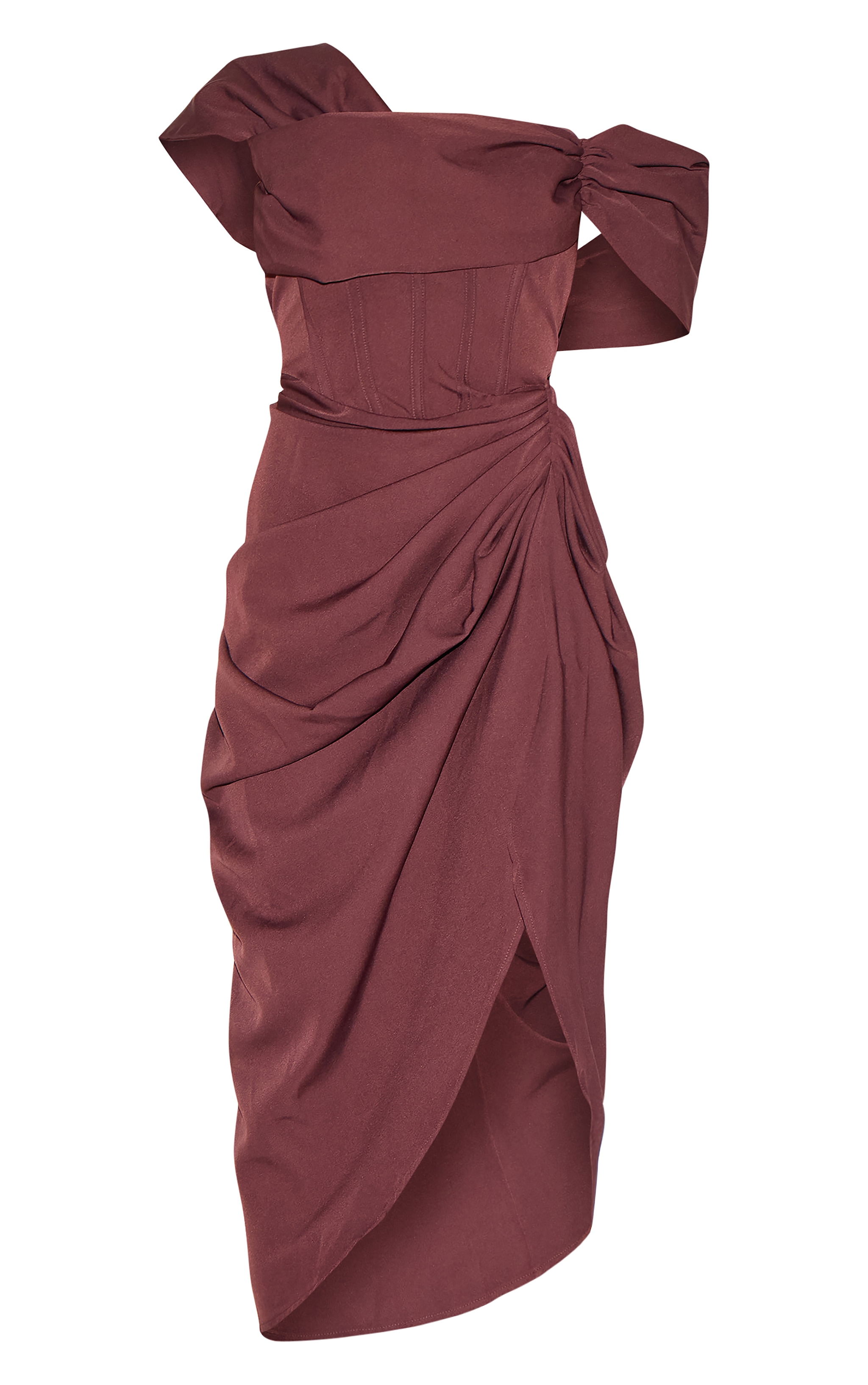 Chocolate Corset Bardot Draped Midi Dress image 5