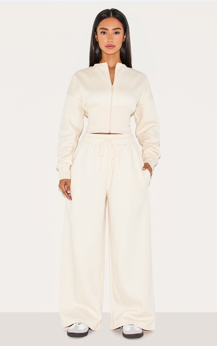 Petite Cream Elasticated Hem Zip Up Sweatshirt image 3