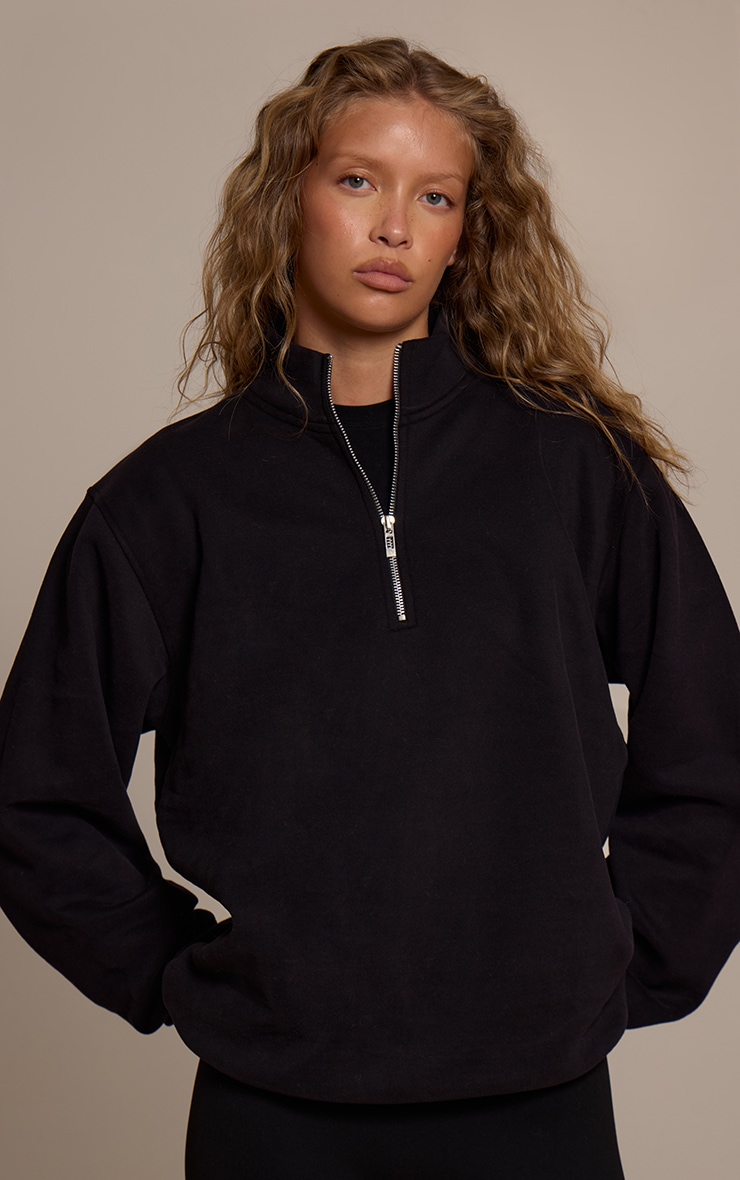 Sweat en coton polaire noir à quart de zip image 4