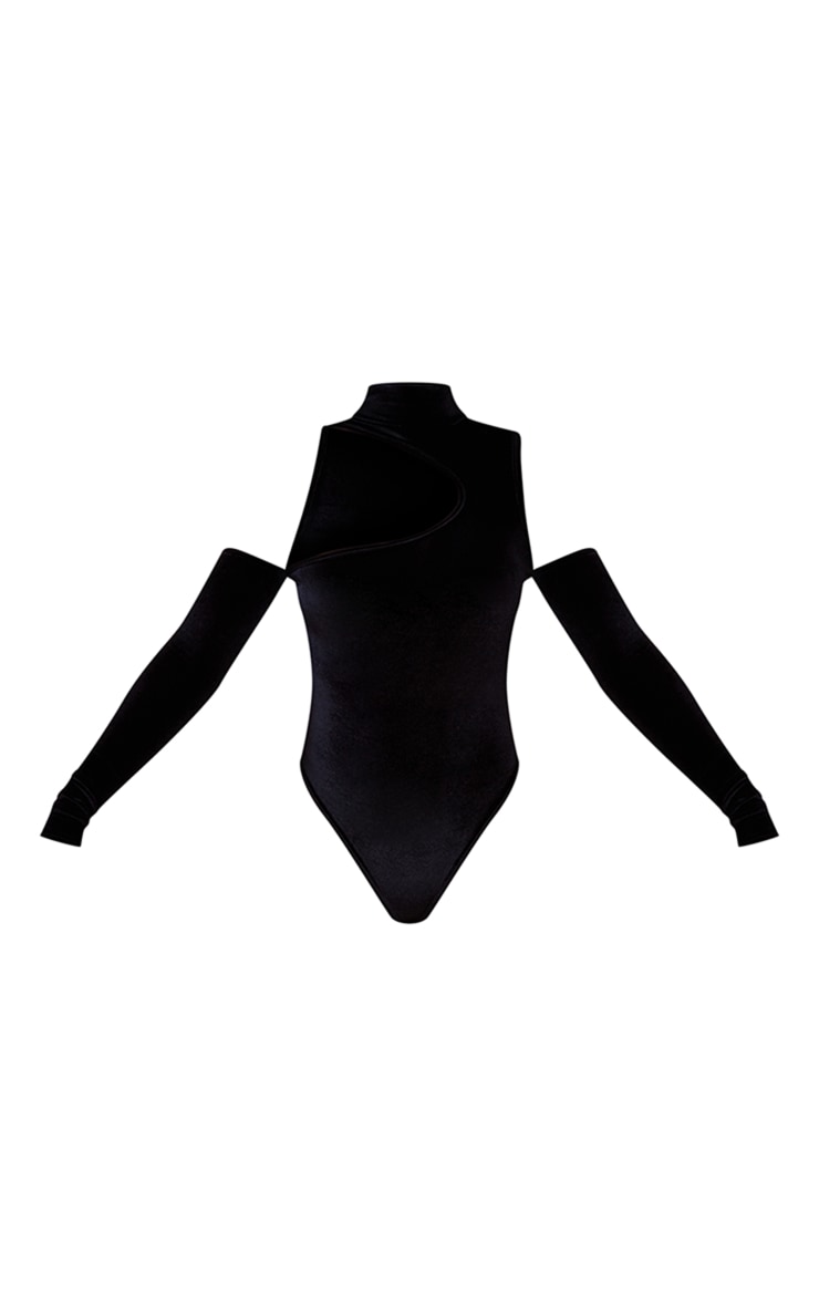 Black Velvet Cut Out One Shoulders Bodysuit image 5