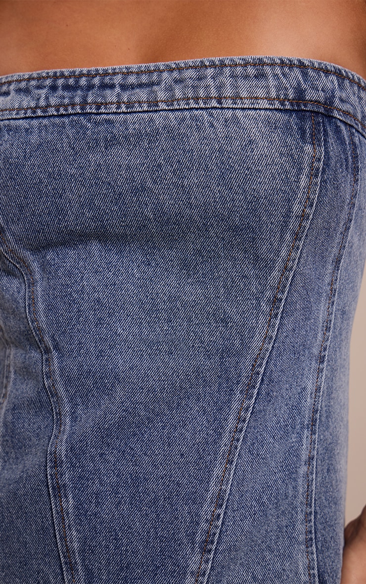 Mid Blue Strapless Bustier Detail Denim Corset Top image 4