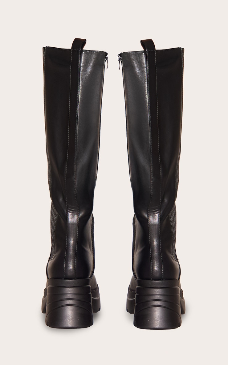 Bottes chelseau hautes épaisses en PU noir à talon image 3