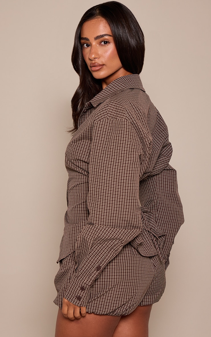 Petite Chocolate Check Tie Back Cinched Shirt  image 2