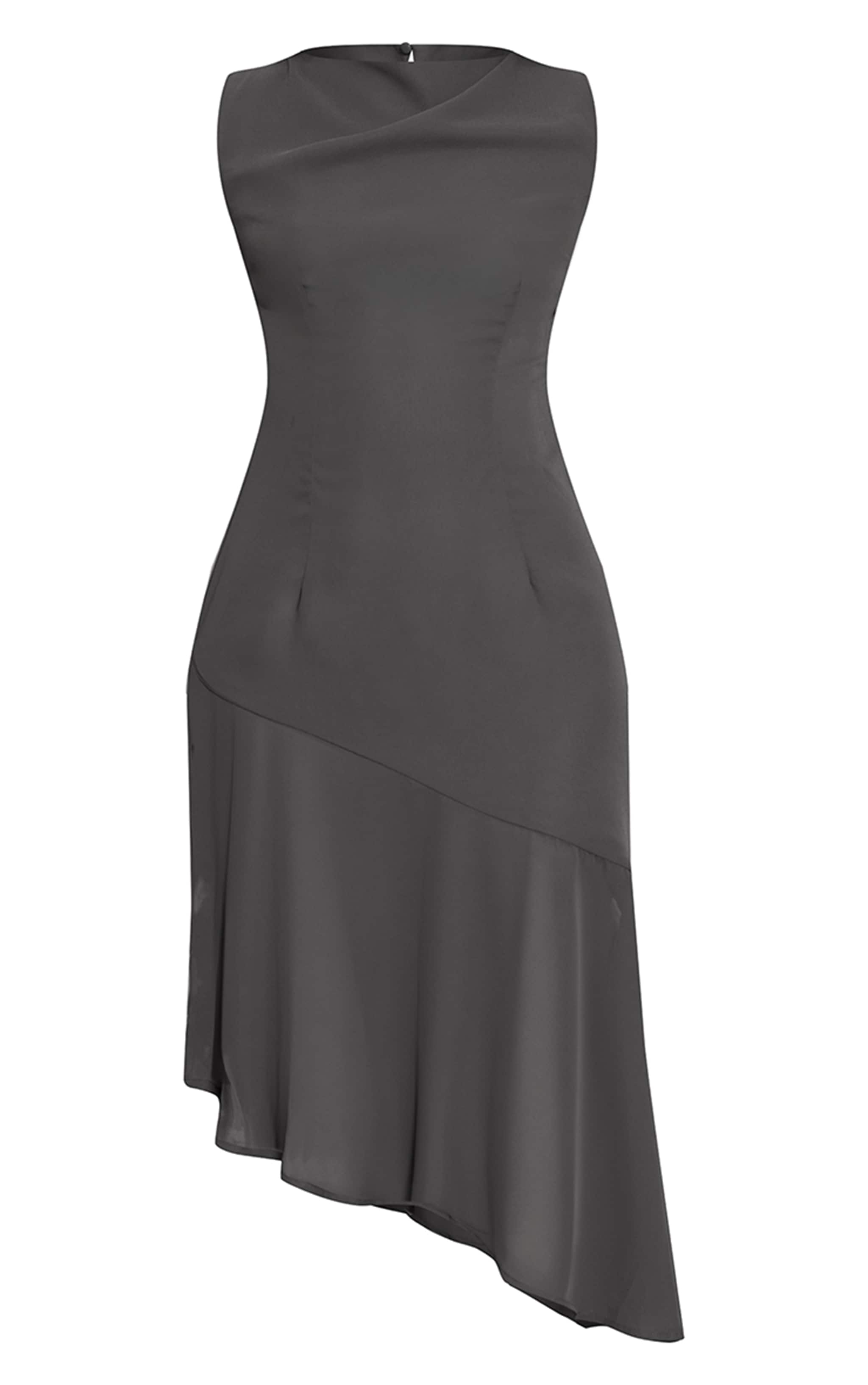 Grey Chiffon Boat Neck Asymmetric Midi Dress image 5