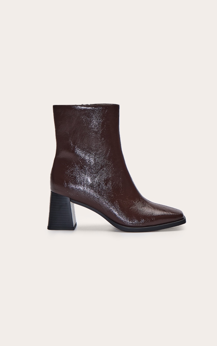 Chocolate Crinkle Square Toe Flared Block Heel Ankle Boots image 2