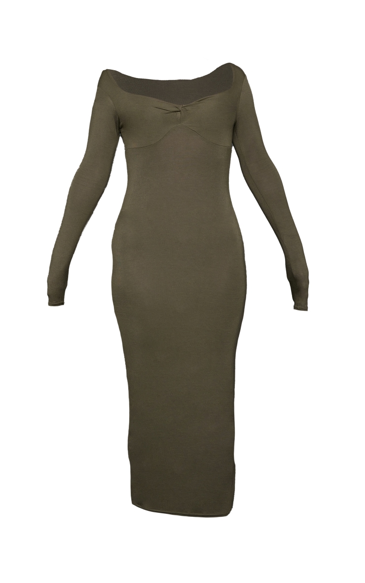  Sage Khaki Jersey Knot Underbust Detail Midaxi Dress image 1