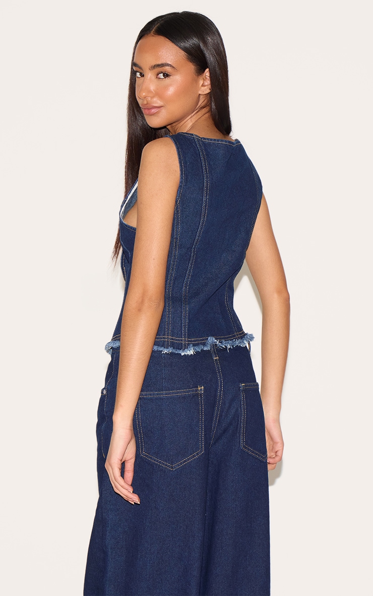 Petite Gilet long ajusté en jean indigo sans manches image 2