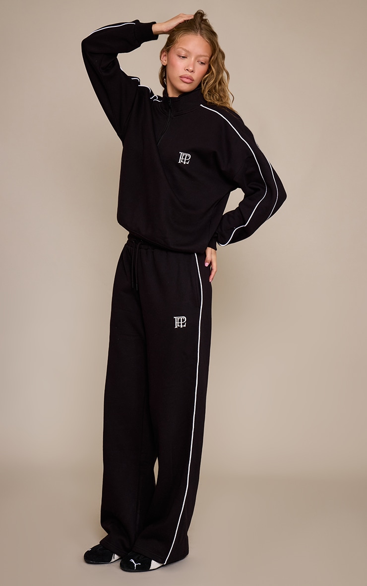 Black PLT Contrast Binding Cuffed Sweatpants image 2