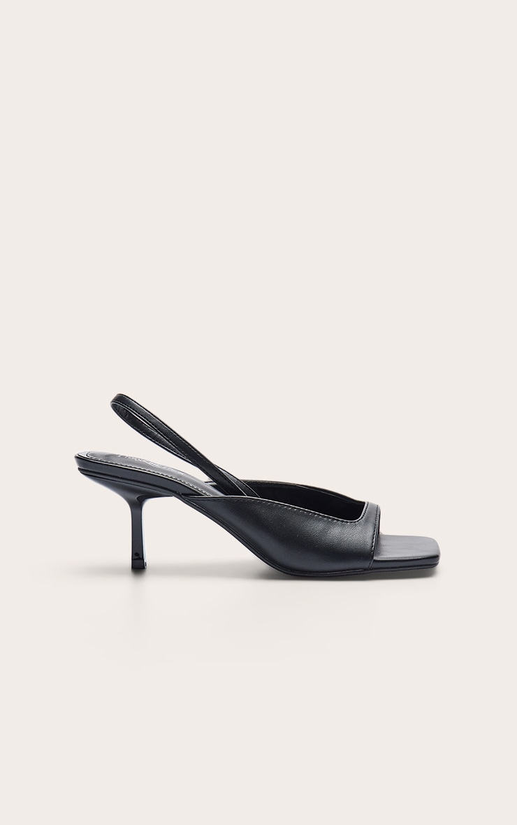 Black Pu Square Toe Sling Back Mid Heeled Sandals image 2